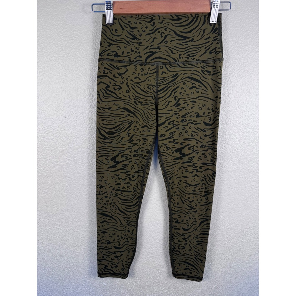Athleta Transcend 7/8 Tight Legging Women Small Olive Green Black Animal Print